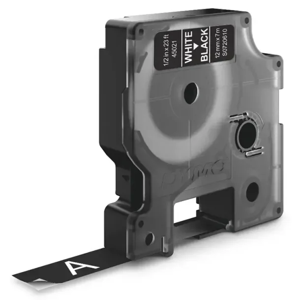 DYMO D1 Tape - 12mm x 7m, Sort (hvid skrift)