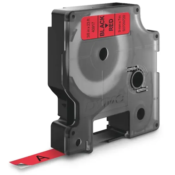 DYMO D1 Tape - 9mm x 7m, Rd (sort skrift)