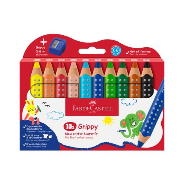 Faber - Castell | Farveblyanter | Grippy XXL Jumbo 10 stk. + blyantsspidser |