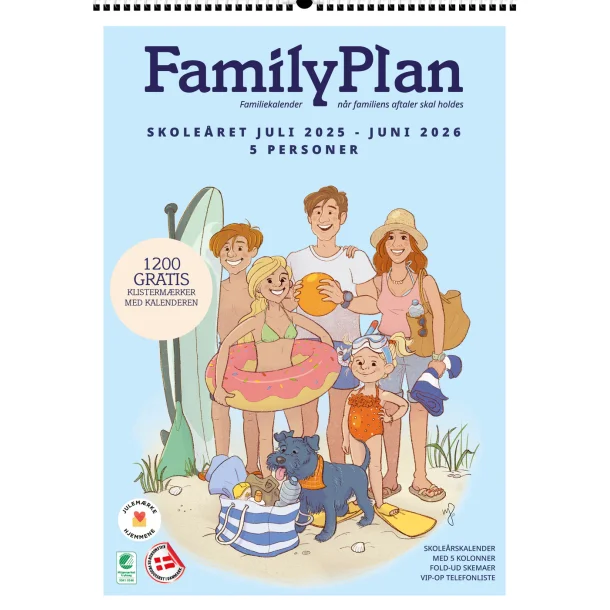 Familiekalender FamilyPlan Skoleret 2025/2026 - 5-personer