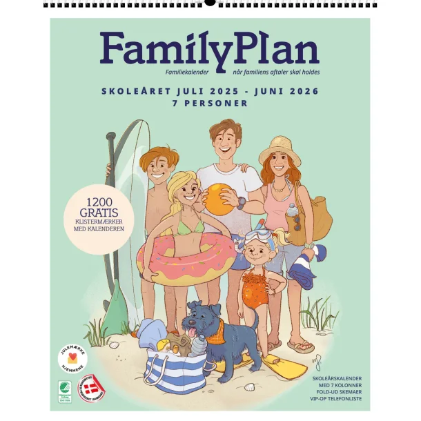 Familiekalender FamilyPlan Skoleret 2025/2026 - 7-personer