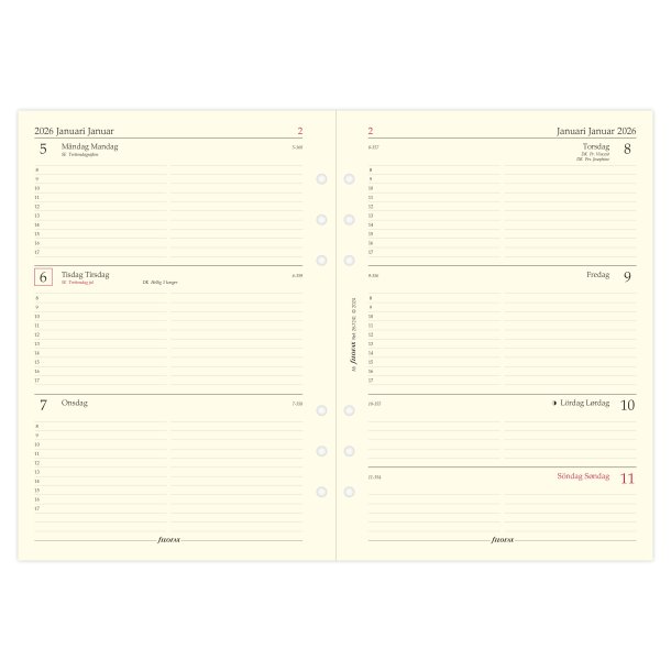 Filofax Kalender Refill | A5 | 2026 | Uge pr. opslag |