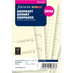 Filofax | rspakke 2026 | refill | Pocket | Uge pr. opslag |