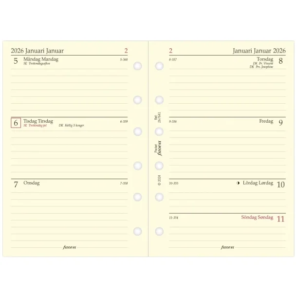 Filofax | rspakke 2026 | refill | Pocket | Uge pr. opslag |