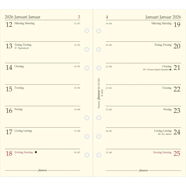 Filofax | Refill 2026 | Personal | Uge pr. side |