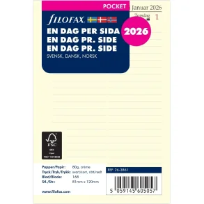 Filofax Refill | Pocket | 2026 | Dag pr. side |