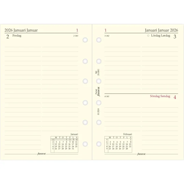 Filofax Refill | Pocket | 2026 | Dag pr. side |