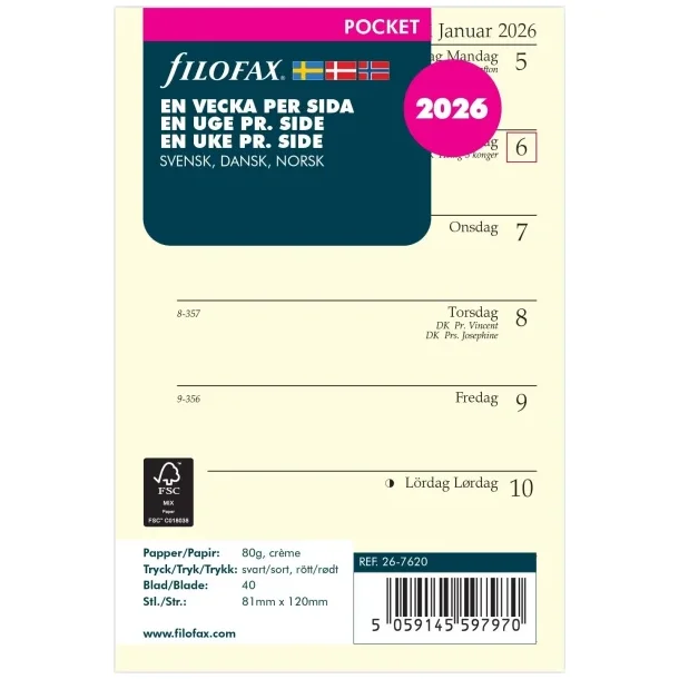 Filofax | Refill Pocket | 2026 | Uge pr. side |
