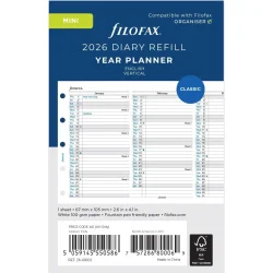 Filofax | rsoversig Mini | 2026 | Refill | Engelsk | 