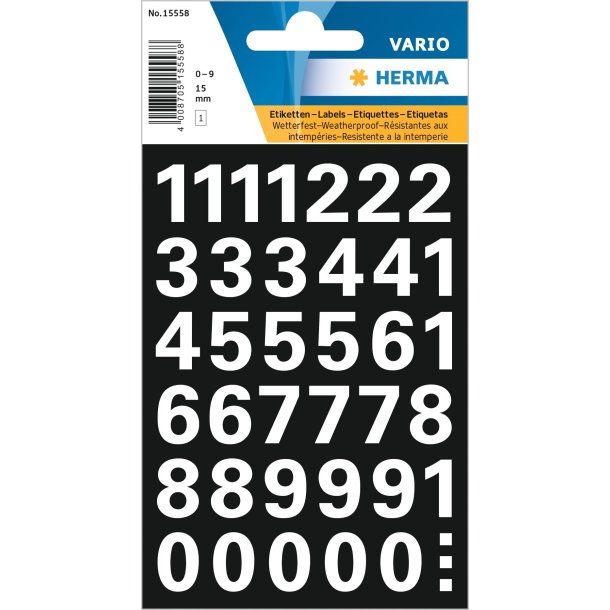 Herma etiket Vario tal 0-9 15mm hvid