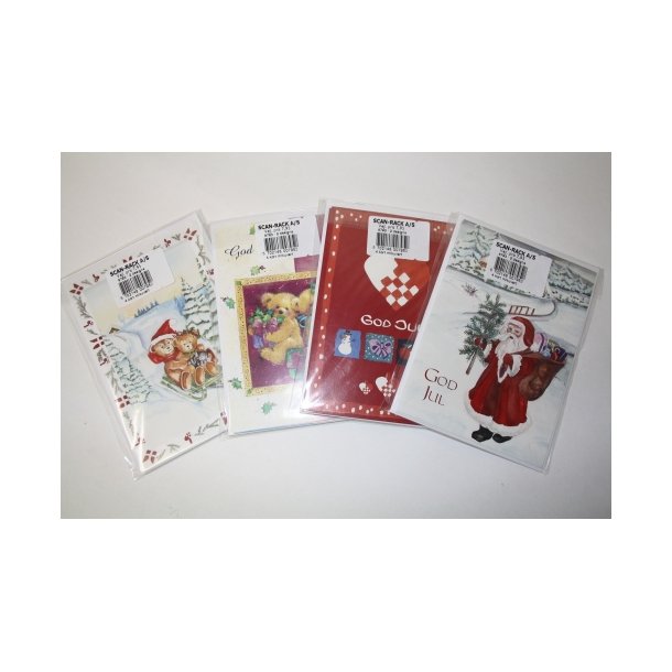 Julekort | 4 stk. med konvolut, assorteret |