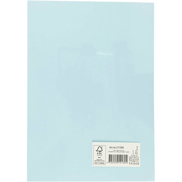 Karton A4, Lysebl�, 180g, 20ark
