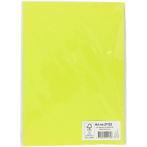 Karton A4, Lysegr�n, 180g, 20 ark