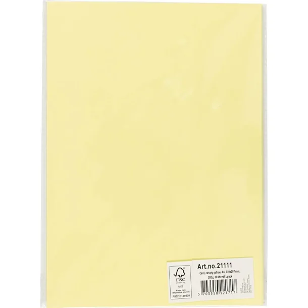 Karton A4, Lysegul, 180g, 20ark
