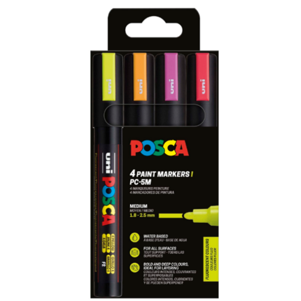 Posca | PC-5M | 4 stk. | Neon farver |