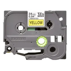 Brother TZe Tape - 24mm x 8m, Gul (sort skrift)