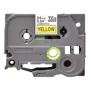 Brother TZe Tape - 24mm x 8m, Gul (sort skrift)