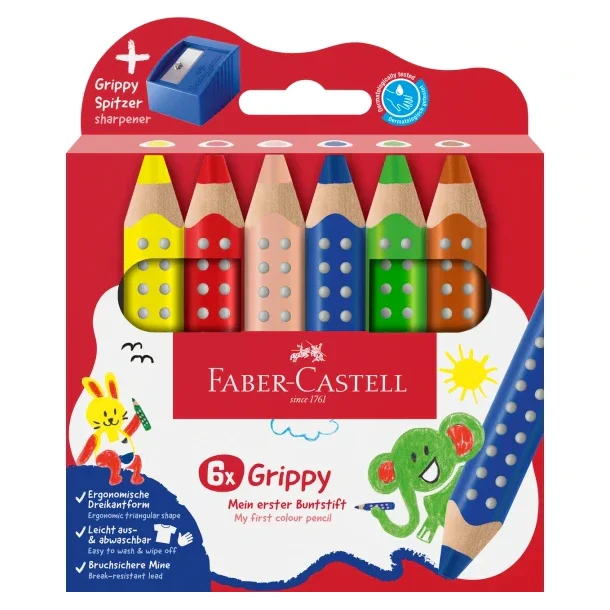 faber - Castell | Farveblyanter | Grippy XXL Jumbo 6 stk. +blyantsspidser |