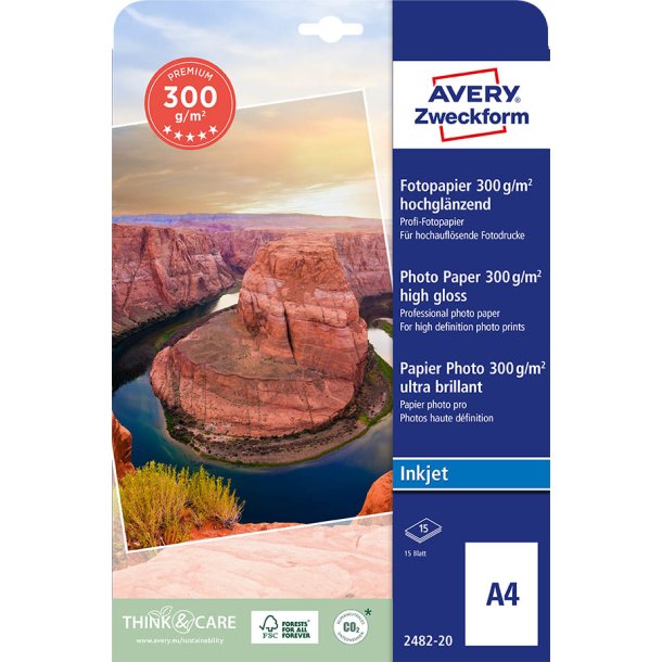 A4 Avery fotopapir glossy 300g inkjet (20)