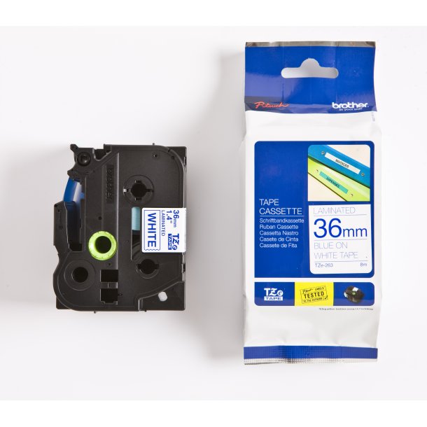 Brother TZe Tape - 36mm x 8m, Hvid (bl� skrift)