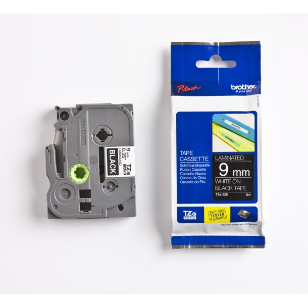 Brother TZe Tape - 9mm x 8m, Sort (hvid skrift)