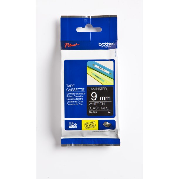 Brother TZe Tape - 9mm x 8m, Sort (hvid skrift)