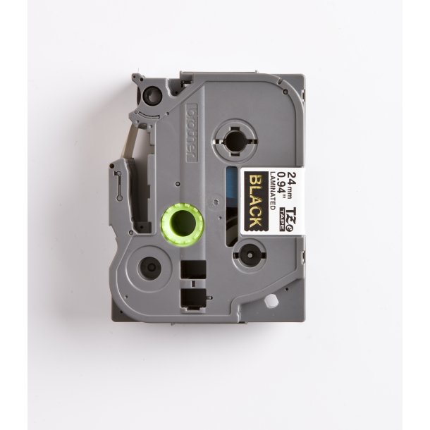 Brother TZe Tape - 24mm x 8m, Sort (guld skrift)