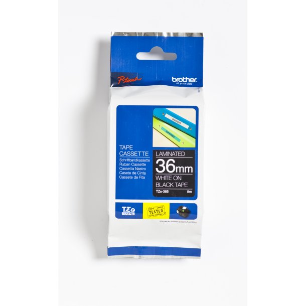 Brother TZe Tape - 36mm x 8m, Sort (hvid skrift)