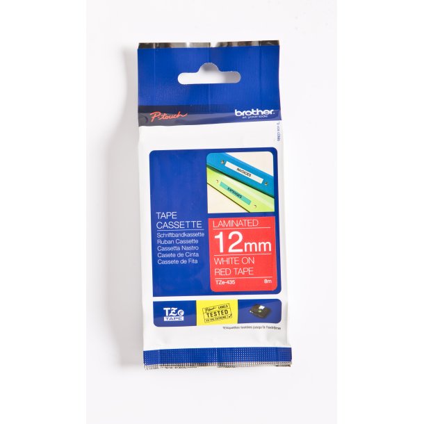 Brother TZe Tape - 12mm x 8m, R�d (hvid skrift)