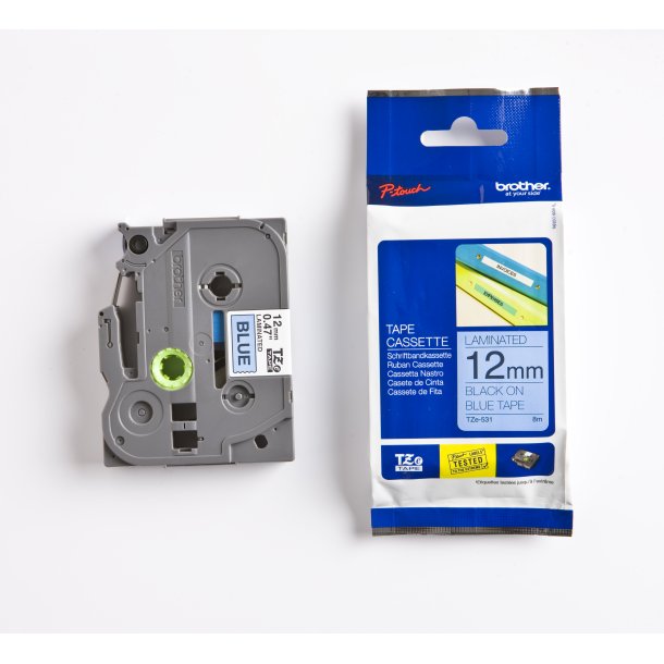 Brother TZe Tape - 12mm x 8m, Bl� (sort skrift)