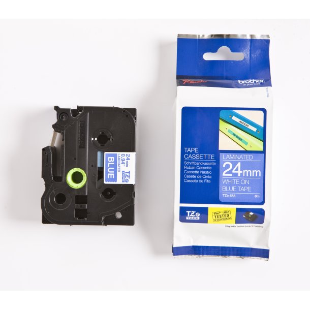 Brother TZe Tape - 24mm x 8m, Bl� (hvid skrift)