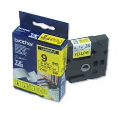 Brother TZe Tape - 9mm x 8m, Gul (sort skrift)