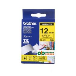 Brother TZe Tape - 12mm x 8m, Gul (sort skrift)