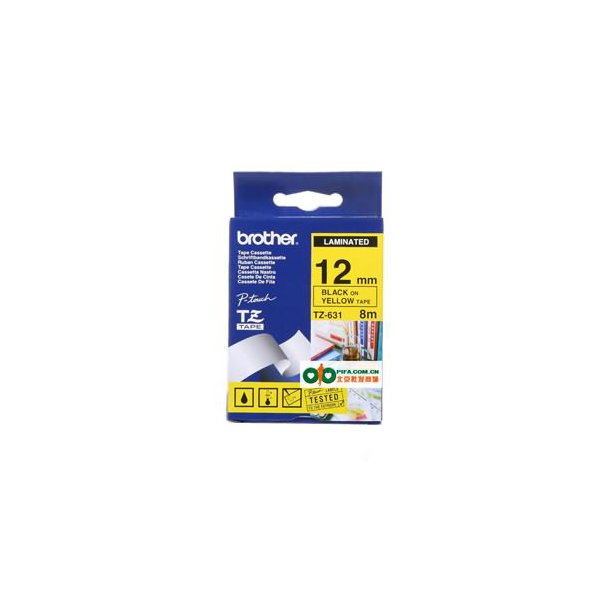 Brother TZe Tape - 12mm x 8m, Gul (sort skrift)