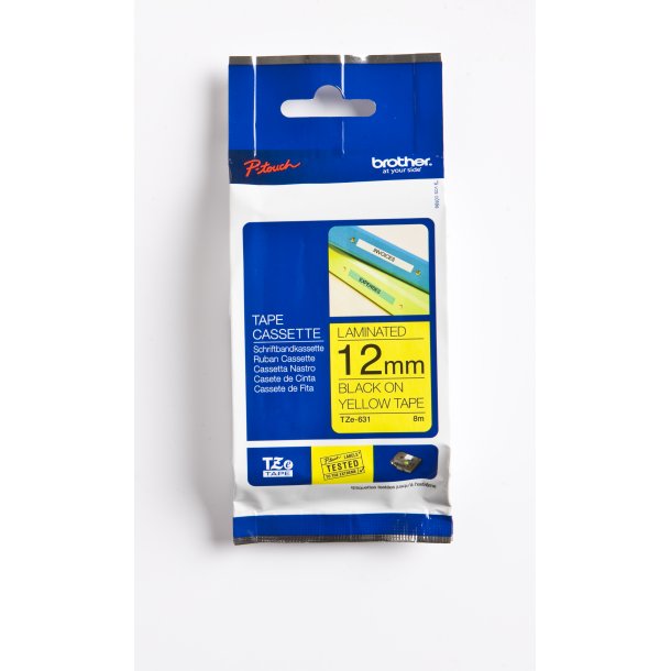 Brother TZe Tape - 12mm x 8m, Gul (sort skrift)
