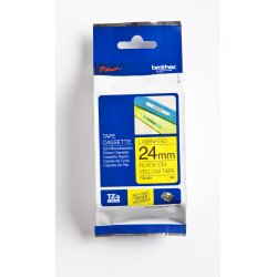 Brother TZe Tape - 24mm x 8m, Gul (sort skrift)