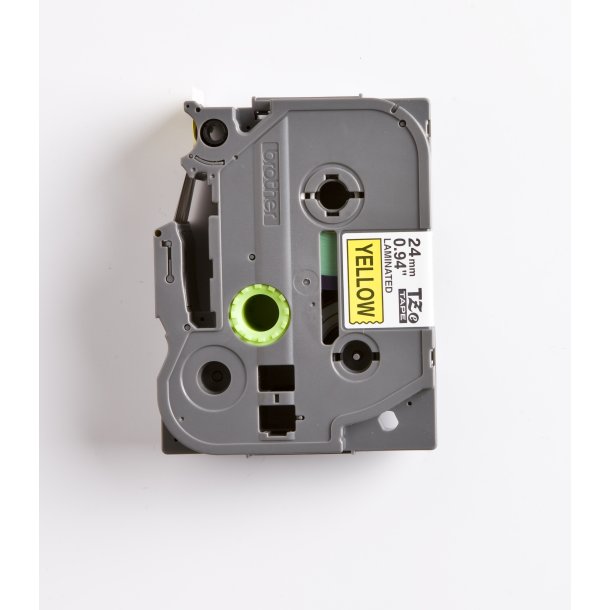 Brother TZe Tape - 24mm x 8m, Gul (sort skrift)