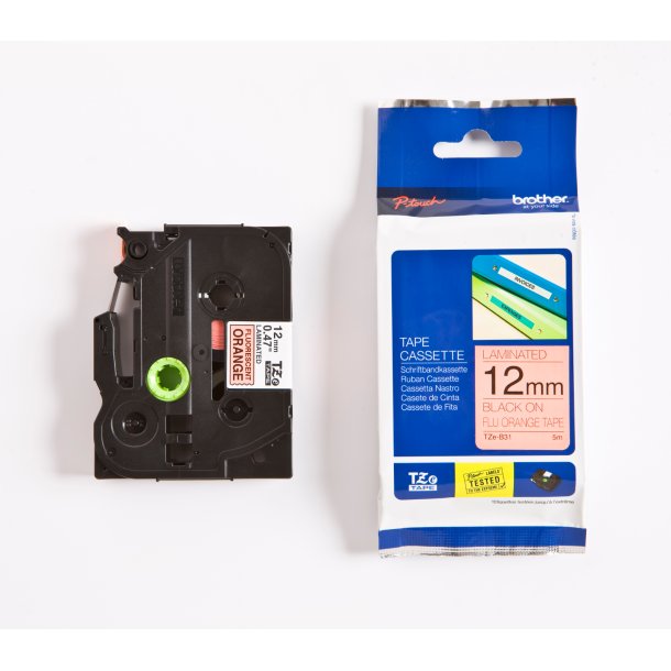 Brother TZe Tape - 12mm x 8m, Neon orange (sort skrift)