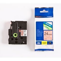 Brother TZe Tape - 24mm x 8m, Neon orange (sort skrift)