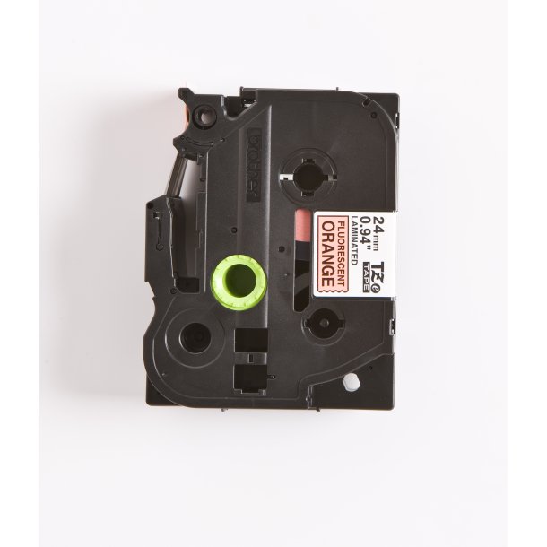 Brother TZe Tape - 24mm x 8m, Neon orange (sort skrift)