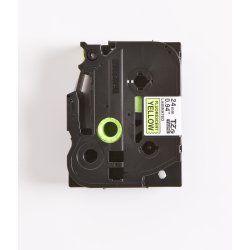 Brother TZe Tape - 24mm x 8m, Neon gul (sort skrift)