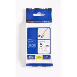 Brother TZe Fleksibel Tape - 6mm x 8m, Hvid (sort skrift)
