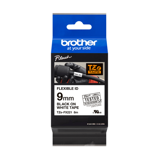 Brother TZe Fleksibel Tape - 9mm x 8m, Hvid (sort skrift)