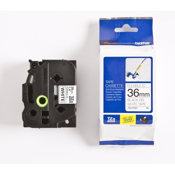 Brother TZe Fleksibel Tape - 36mm x 8m, Hvid (sort skrift)