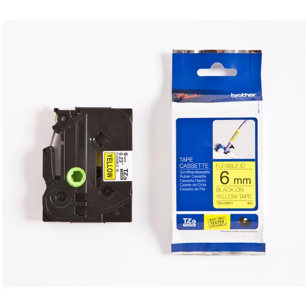 Brother TZe Fleksibel Tape - 6mm x 8m, Gul (sort skrift)