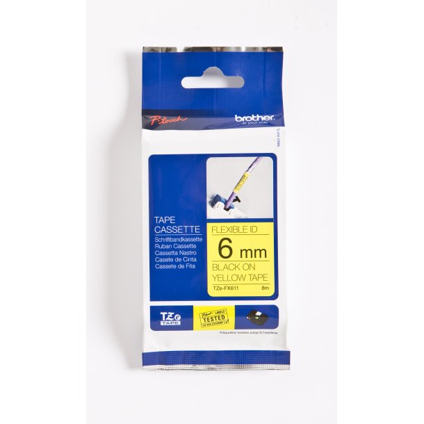 Brother TZe Fleksibel Tape - 6mm x 8m, Gul (sort skrift)