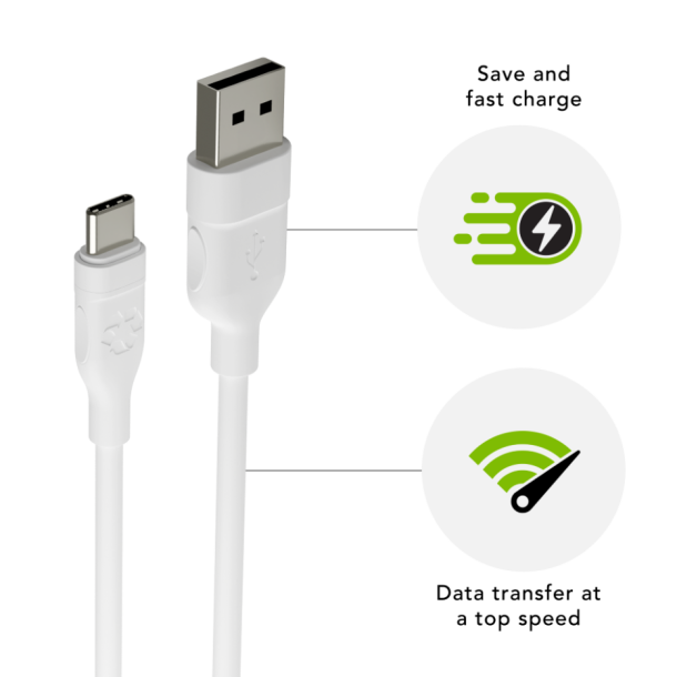Re-charge - Cable - USB-A to USB-C - TPE, White (1.2m)