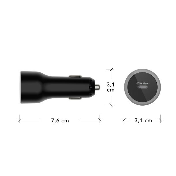 Car Charger - USB-C 65W - 12/24V, Black