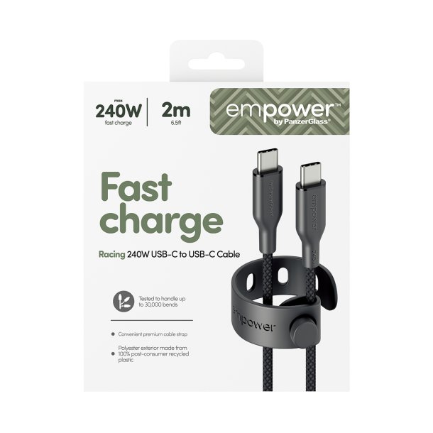 EMPOWER Racing 240W USB-C to USB-C Cable 2M, Space Black