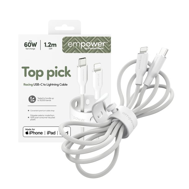 EMPOWER Racing 60W USB-C to Lightning Cable 1.2M SilverWhite